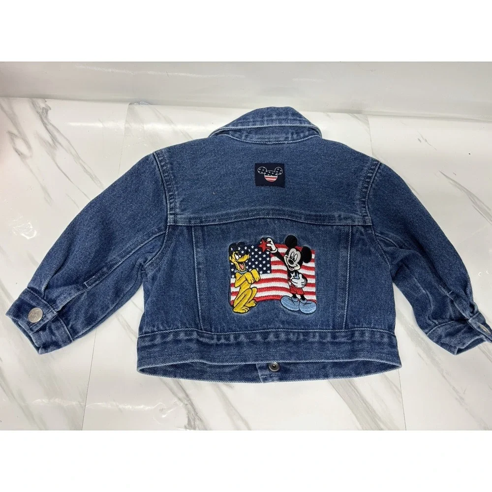 Disney Store Blue Denim Jacket Mickey Mouse Pluto American Flag Toddler 6 Months